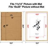 Yaetm 16x20 Picture Frame Matted to 11x14 Set of 2, Natural Solid Oak Wood Frame 16x20 for Photos, Posters & Art Prints, Horizontal and Vertical Wall Mount (2 pack, Oak) Yaetm