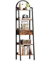 CHOEZON 5 Tier Ladder Shelf with Drawer, Tall Narrow Bookshelf with Storage, Industrial Ladder Bookshelf, Tall Corner Shelves for Living Room, Bedroom, Balcony, Rustic Brown and Black TCJ07BF CHOEZON