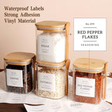CZZGSM Set of 4 Square Glass Jar with Bamboo Lids and Spoons – Airtight 27 oz Borosilicate Glass Food Storage Contaienrs with 132 Kitchen Pantry Labels for Coffee, Tea, Sugar CZZGSM
