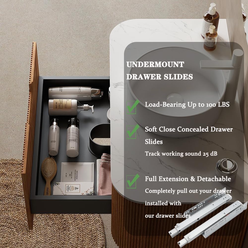 30'' Bathroom Vanities Cabinet with Sink Combo, Wall Mounted Floating Cabinet W/Curved Edges Stripes, Oak Plywood, Soft-close System with a Drawer, White Round Ceramic Basin - Kiel, Natural Wood RAINLUX