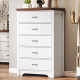 Airynee Farmhouse 5 Drawer Dresser for Bedroom, 47" Tall Chest of Drawers, Wood White Dresser with Deep Drawers, Storage Dressers Organizer for Bedroom, Living Room, Hallay, White Airynee