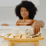 Bamboo Shower Bench for Inside Shower – Waterproof Bathroom Spa Seat with Shelf, Hooks & Soap Tray – Wood Shower Stool for Shaving, Sauna, or Small Bathroom – Walnut ATALIA