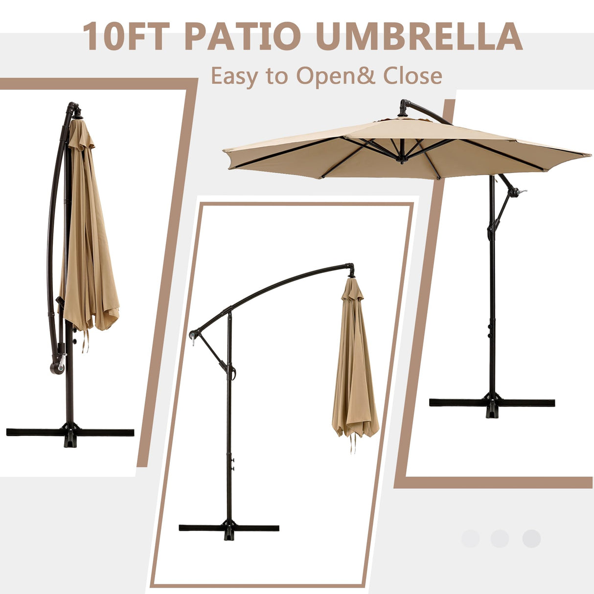 VECELO 10ft Offset Hanging Market Patio Umbrella with UV Protection Waterproof for Outdoor/Market/Backyard/Pool/Garden/Lawn, 8 Sturdy Ribs, Handy Crank&Cross Base (No Weight), Tan VECELO