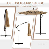 VECELO 10ft Offset Hanging Market Patio Umbrella with UV Protection Waterproof for Outdoor/Market/Backyard/Pool/Garden/Lawn, 8 Sturdy Ribs, Handy Crank&Cross Base (No Weight), Tan VECELO