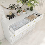 TAMUNE L-Shaped Dressing Table with 8 Drawers, Extendable Vanity Desk and Dresser Combo, Wood Vanity Dresser Makeup Desk, Wide Desktop, for Bedroom Dressing Room, White (47.8”W x 47.2”D x 31.5”H) TAMUNE