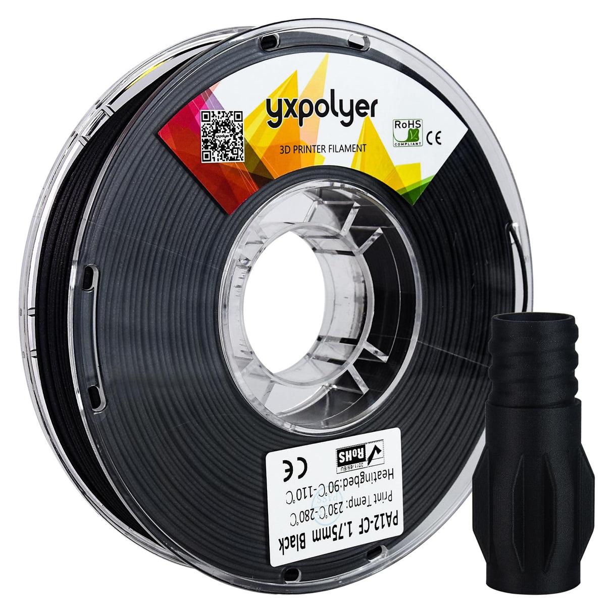 YXPOLYER PA12-CF Filament Chopped Carbon Fiber Nylon Filament 1.75mm 500g 1.1lbs Nylon Filament 1.75 3D Printer Filament yxpolyer