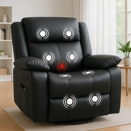 ANJ Swivel Rocker Recliner Chair, Manual Rocking Glider Massage Recliner with Heat, Overstuffed PU Leather Big Large Recliner for Living Room Bedroom Nursery ANJ