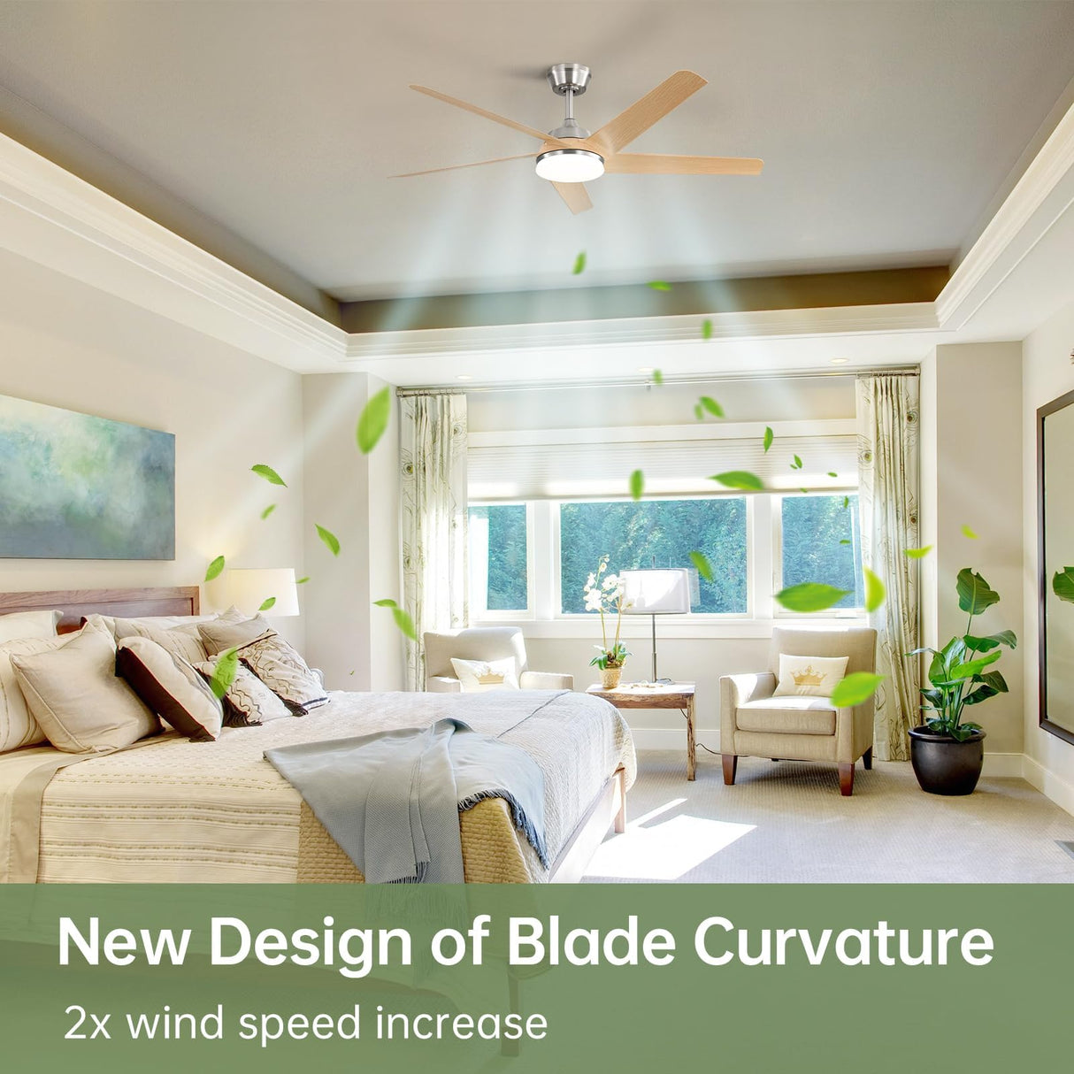 Sofucor 52 Inch Ceiling Fans with Lights and Remote, 7000 CFM 5 Blades Low Profile Ceiling Fan, Modern LED Ceiling Fans for Bedroom Living Room Outdoor, Reversible, Noiseless, Light Wood Grain Sofucor