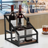 YQBRAO Coffee Syrup Rack Organizer,Liquor Bottle Display Shelf,2-Tier 4 Bottle Stand for Coffee Bar, Kitchen Station, Liquor, Wine, Dressing,Rustic Brown YQBRAO