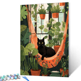 Cat and Pottings DIY Paint by Numbers for Adults Black Cat Laying on Hammock Surrounded by Green Plants DIY Oil Painting Acrylic Paint Art Graffiti Painting Kit Canvas 16x20 Inch（without Frame ） Tucocoo