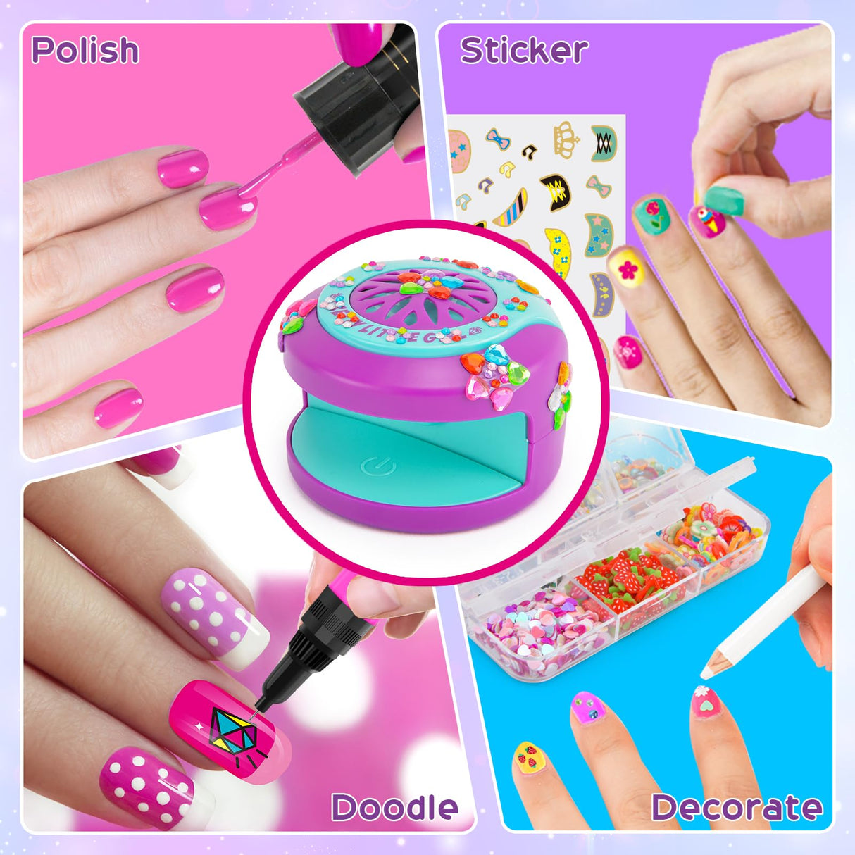 BATTOP Kids Nail Art Kit for Girls Ages 7-12 with Nail Dryer & 2 in 1 Water Based Nail Polish Pen & 3D Decoration & Sticker and Nail Flier - Idea Birthday Gifts for Girls 7 8 9 10 11 12 BATTOP