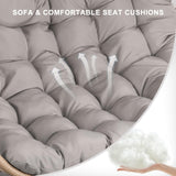 NOBLEMOOD Outdoor Egg Swing Chair with Stand, 2 Person Patio Swing Chairs with Thick Cushions and Pillows, Wicker Double Egg Chair Swing for Indoor Bedroom NOBLEMOOD