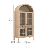 Modway Nolan Modern Farmhouse Arched Bar Cabinet in Light Oak Wood Grain - 72 Inch Tall Wine Storage Cabinet with Glass Doors and Wine Rack - Large Liquor Cabinet for Dining or Living Room Modway