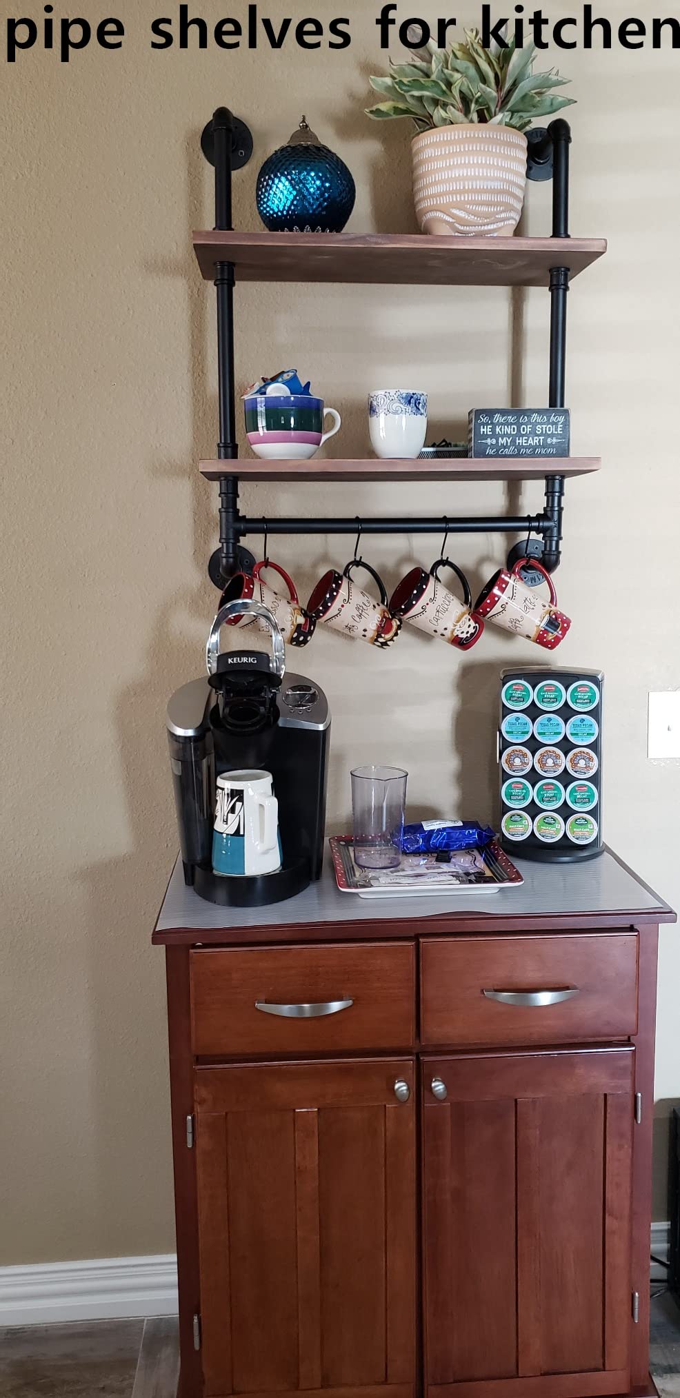 ROGMARS Industrial Pipe Shelf Floating Shelves for Bathroom,Farmhouse Shelves with Towel Bar, Towel Rack Over Toilet Shelf, Rustic Wall Wood Shelves 19.7 Inch ROGMARS