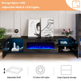 AMERLIFE Floating Fireplace TV Stand, Wall Mounted Mirrored Entertainment Center with 40" Electric Fireplace, Modern LED Lights Media Console for TVs Up to 90", Black AMERLIFE