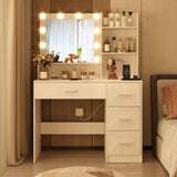 DINGIPP Makeup Vanity Desk with Lighted Mirror and Charging Station, Makeup Table with 4 Drawers & Storage Shelves, Vanity Desk 3 Color Modes Available, Bedroom Dressing Table for Women, girls (White) DINGIPP
