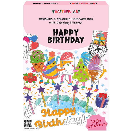 Together Art Happy Birthday Card Art Kit – DIY Sticker Coloring Craft Kit for Kids | DIY Color Your Own Stickers & Create Your Message | Birthday Card Coloring Sheets & Art Activity Gift Together Art