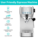CASABREWS Espresso Machine 20 Bar, Stainless Steel Cappuccino & Latte Machine with Steam Frother for Home, 49oz Water Tank, Silver CASABREWS