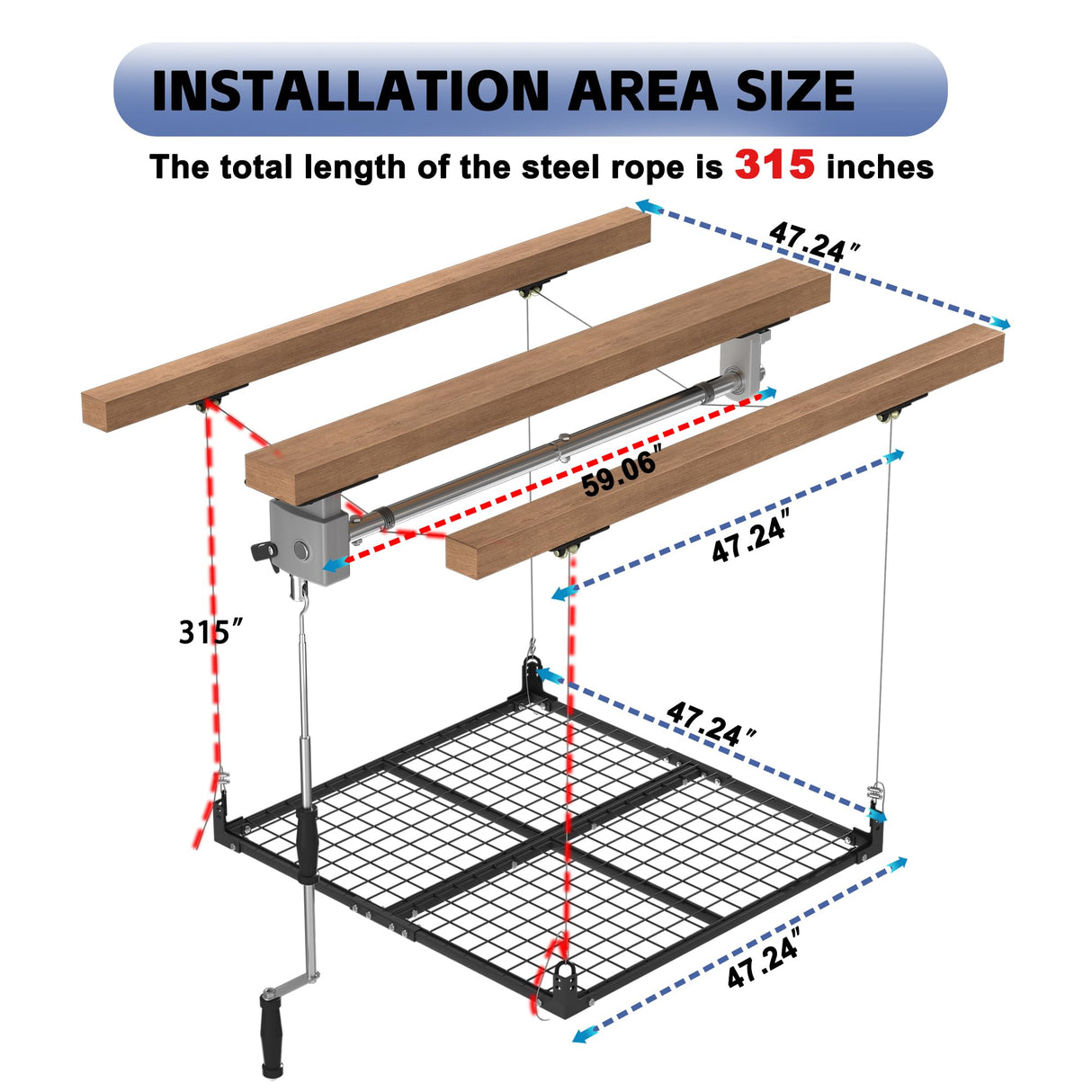 UODENGA Overhead Garage Storage Rack,4x4FT Ceiling Storage Racks Lift,Adjustable Organization System,Workshops or Basements(Black) UODENGA