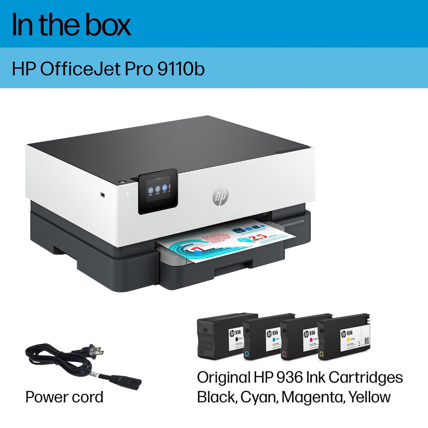 HP OfficeJet Pro 9110b Wireless Color Inkjet Printer, Print, Duplex Printing Best-for-Office (5A0S1A)