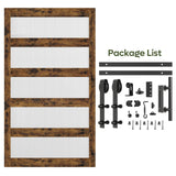 Bestier 48in x 84in Farmhouse Glass Barn Door with 8ft Hardware Kit & Handles, MDF Barn Door Covered with Water-Proof & Scratch-Resistant PVC Surface, Easy Assembly, 5-Panel, Rustic Brown Bestier