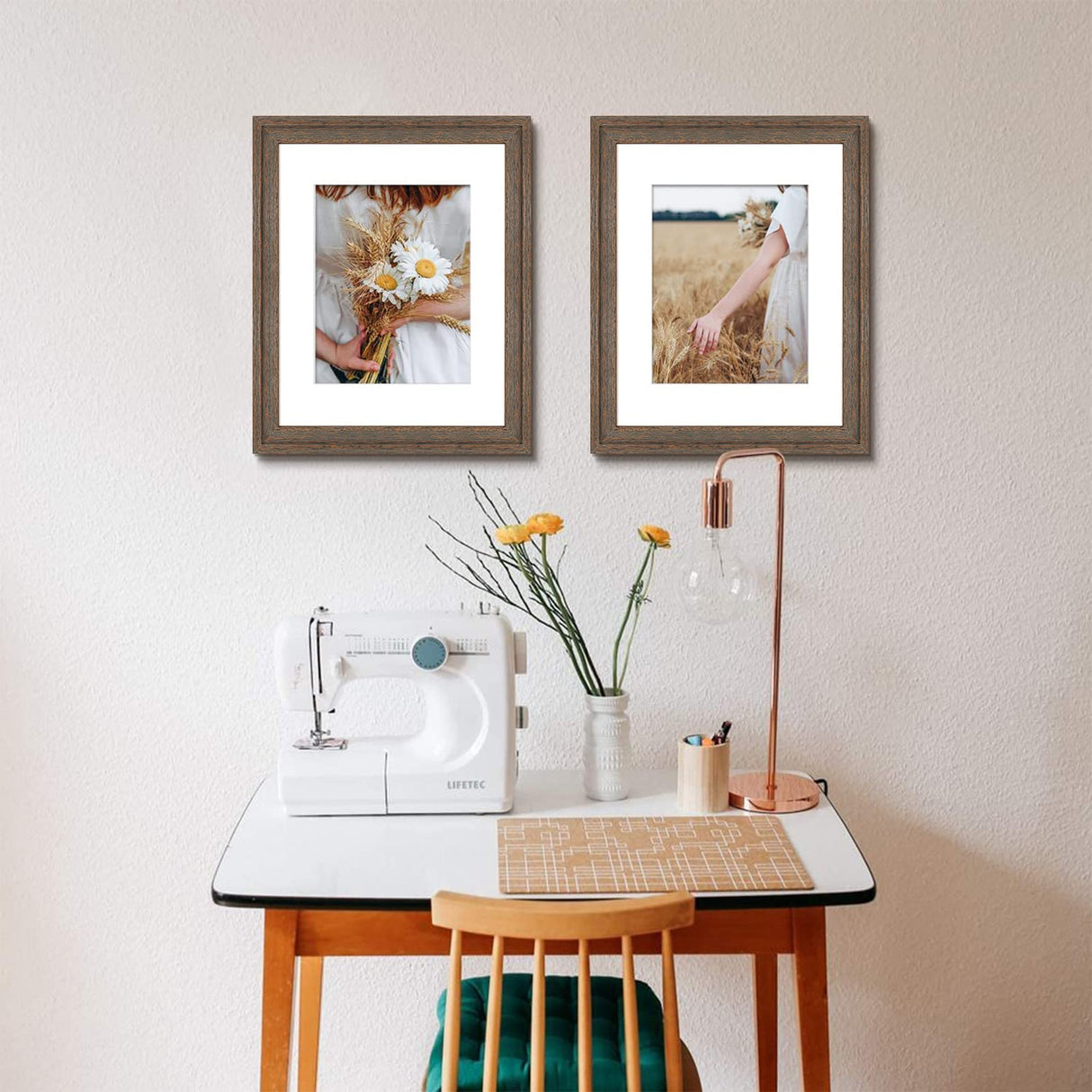 Golden State Art, 16x20 Picture Frame - Displays 11x14 Photo with Mat or 16x20 Without Mat, Wide Moulding Solid Wood Frame for Wall Display, Distressed Brown Golden State Art