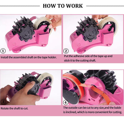 Pink Heat Tape Dispenser Sublimation - Multiple Roll Cut Heat Tape Dispenser 1" & 3" Core Double Reel Cores Sublimation for Heat Transfer Tape, Semi-Automatic Tape Dispenser with Compartment Slots