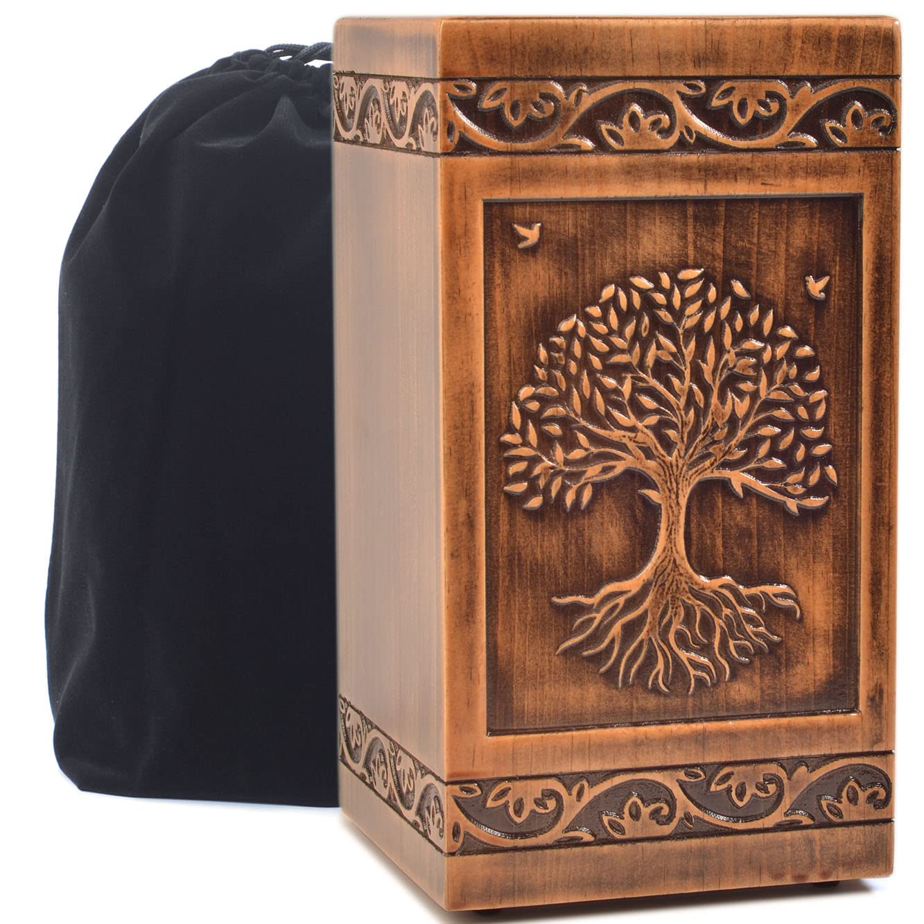 engmvwod Handmade Wooden Engraved Urn for Human Ashes 250lbs Adult Male Female Satin Bag Tree of Life Cremation urns pet dog cat Box - WoodArtSupply