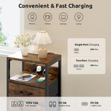 NightStand Bedside Charging Table Bedroom - Night Stand with Charger Station, Modern Nightstand with Open Shelf & 3 Fabric Drawers, Bed Side Table USB-C USB Ports & AC Outlets for Dorm Living Room Lazzanto