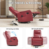 Trustyue Swivel Rocker Recliner Chair, 360° Swivel Recliner with Heat and Massage, Rocker Recliner Nursery Glider Chair with Side Pockets for Living Room (Red, Faux Leather) Trustyue