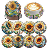 ijbnhd 8 PCS Sunflower Diamond Painting Coasters Sunflower Diamond Art Coasters with Holder DIY for Adults, 5D Diamond Crafts Supplies (Cork Wooden Pad) ijbnhd