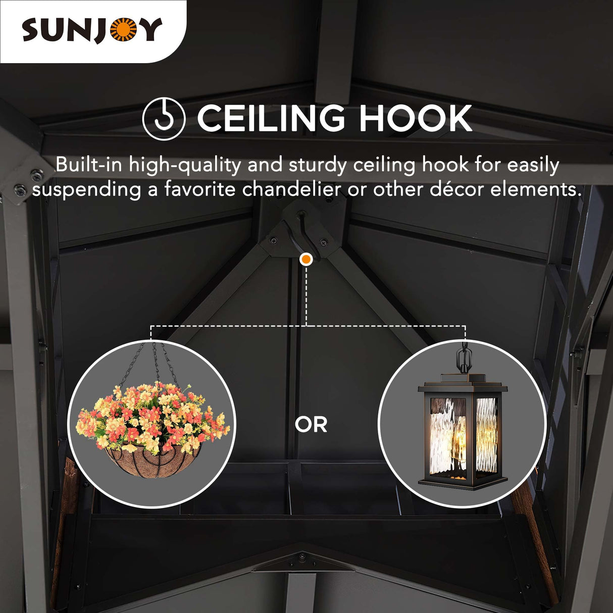 Sunjoy 12 x 12 ft. Hardtop Gazebo 2-Tier Wooden Frame Outdoor Gazebo with Ceiling Hook for Patio, Backyard, and Garden, Brown Sunjoy