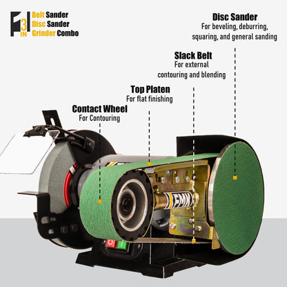 KFMK 𝟑𝐢𝐧𝟏 2"x36" Belt Sander 7" Disc Sander and 8" Grinder Combo, 3.1 Amp Bench Belt Sander for Metal Working, 2 inch Belt Grinder for Knife Making and Sharpening, KF8236 - WoodArtSupply