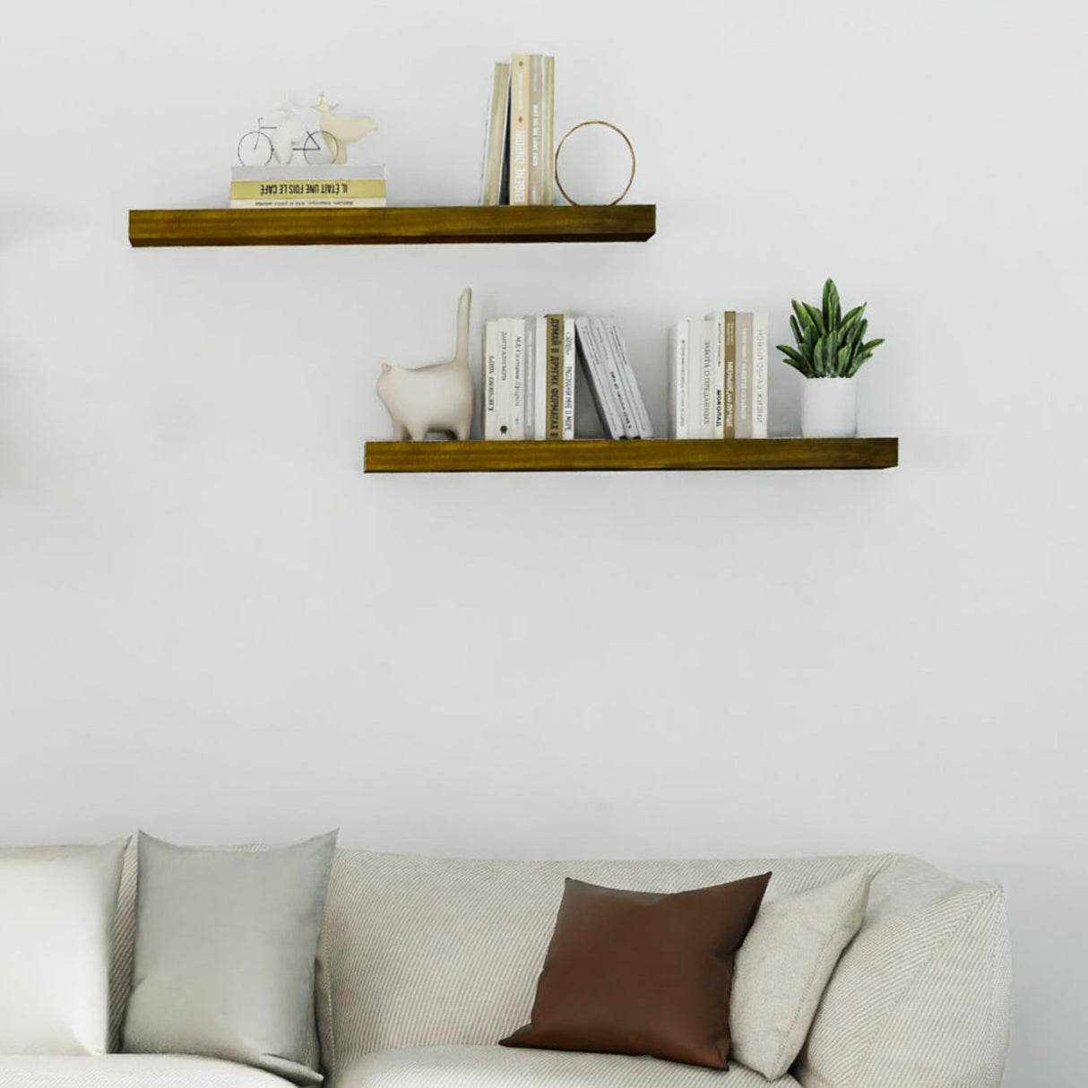 ROGMARS 36 Inches Long Walnut Floating Shelves,Rustic Solid Wood Farmhouse Wall Shelves with Invisible Brackets for Bathroom, Living Room, Bedroom, Kitchen Set of 2 ROGMARS