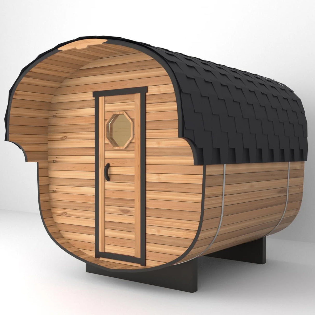 Outdoor Sauna 2 Person, Home Wooden Barrel Traditional Wood Sauna Room with Asphalt Shingle Roof, 220V Steam Spa, 4.5 kw Electric Heater with Sauna Stone, Water Bucket, Spoon, Light, Canadian Hemlock Smartmak