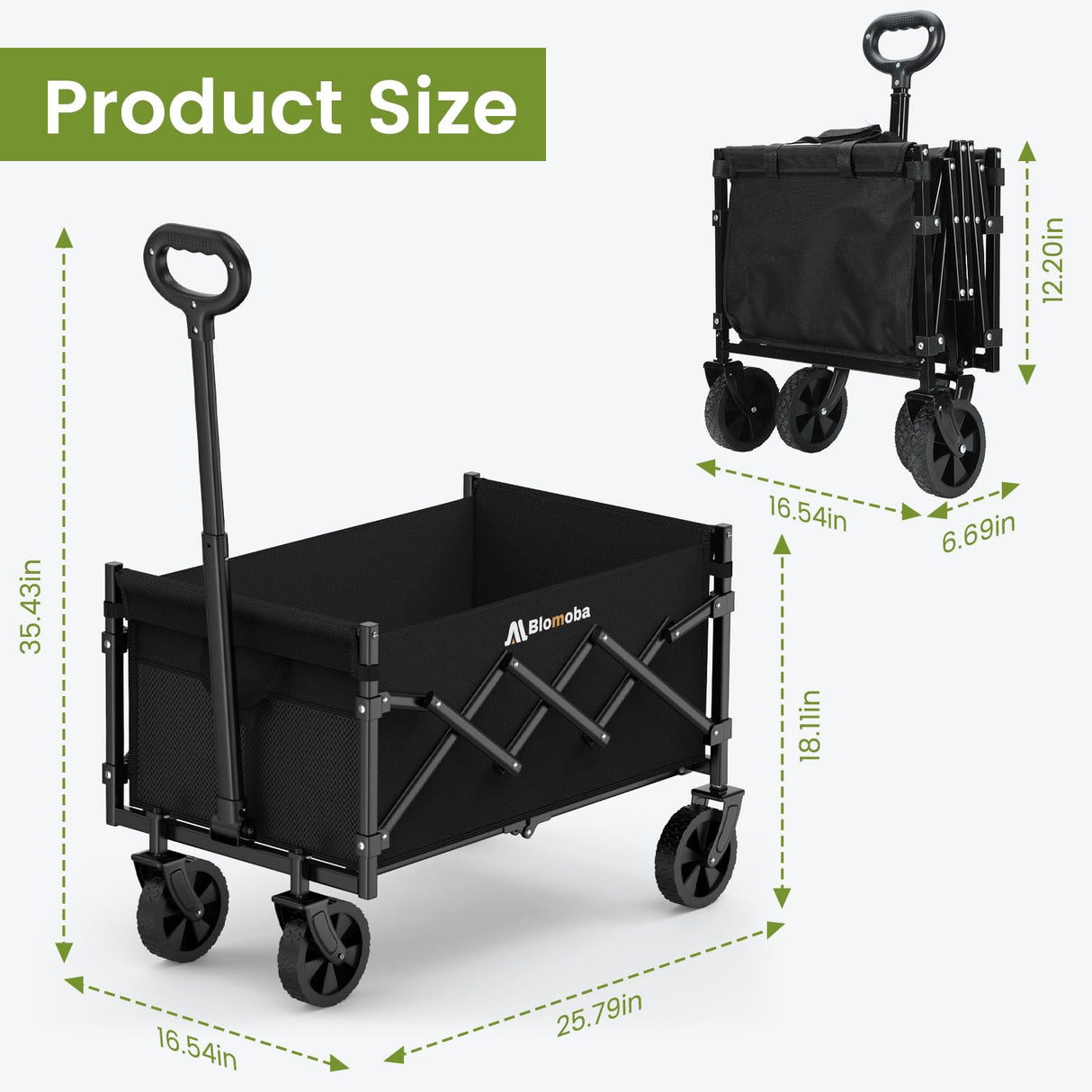 Collapsible Wagon with Wheels, 220 lbs Wagons Carts Foldable Wagon Cart with Flexible Handle, Lightweight Portable Folding Utility Grocery Shopping Cart for Grocery Sports Garden Camping Blomoba