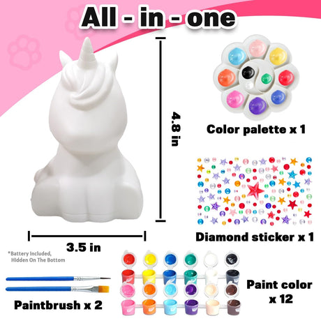 FUNZBO Paint Your Own Unicorn Lamp Kit - Back to School Supplies, Arts and Crafts Supplies Painting for Kids Teens,DIY Night Light Unicorn Toy for Toddler Girl Age 3 4 5 6 7 8 9 10 11 12 Birthday Gift FUNZBO