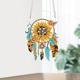 Sunflower Dream Catcher Diamond Painting Kit Ornament with Hanging Chain DIY Diamond Art Hanging Pendant Paint by Number Stained Glass Wall Art for Adults Home Wall Decor Gift AiYuanzsh