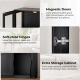 BROTTAR 67" Tall Curio Display Cabinet with Glass Doors, Large Storage Cabinet with LED Lights & Motion Sensor for Collectibles, Book, 4-Tier China Cabinet Bookcase for Living Room (Black) BROTTAR