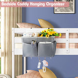 Retyion Bedside Storage Bag with 4 Hooks Multi-Function Hanging Organizer Caddy for Headboards Bunk Bed Hospital Bed (Grey) Retyion