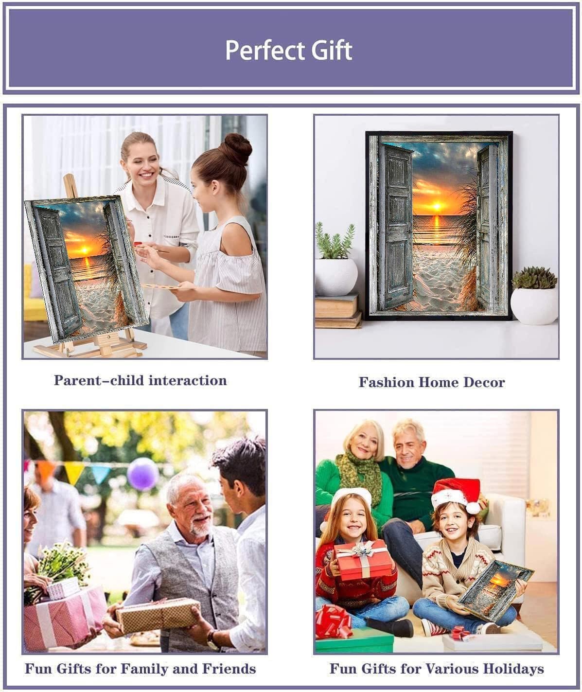 MIRCVSH Sunset Beach Paint by Numbers for Adults-Landscape Paint by Number on Canvas with Wooden Framed,DIY Acrylic Oil Painting by Number Kits for Adults Gift Home Wall Decor(12x16inch) MIRCVSH