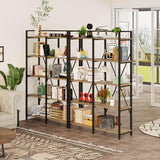 BON AUGURE 5-Tier Vintage Oak Industrial Bookshelf - Heavy Duty Etagere Shelving Unit for Home & Office BON AUGURE