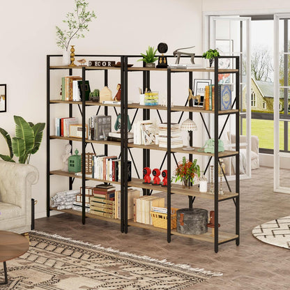 BON AUGURE 5-Tier Vintage Oak Industrial Bookshelf - Heavy Duty Etagere Shelving Unit for Home & Office - WoodArtSupply