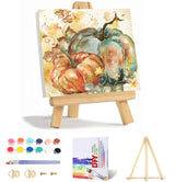 Fall Pumpkin Paint by Numbers Kit for Adults with Framed,Thanksgiving Paint by Number with Wooden Easel DIY Adult Paint by Number Kits Acrylic Oil Painting for Wall Decor 10x10inch Kaixine