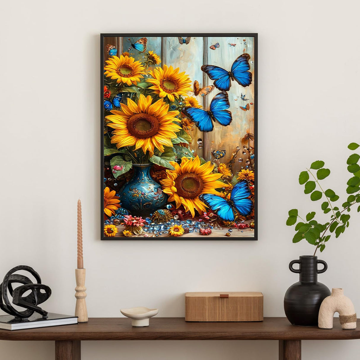 Diamond Art Kits for Adults Sunflower, DIY 5D Diamond Painting Kit for Beginners Flower Butterfly, Full Round Drill Gem Art Dots for Adults, Perfect for Home Wall Decor 12X16 Inch Okarina