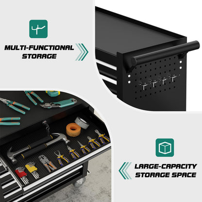 DUSACOM 7-Drawer Rolling Tool Chest Toolbox, Rolling Tool Box with Wheels, Tool Chest with Keyed Locking System and Drawer Liners, Tool Box Organizer for Garage, Warehouse, Workshop(Black) - WoodArtSupply