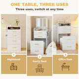 Lvifur 3-in-1 Vanity Desk with Flip Top Mirror, Makeup Vanity Table with Cushioned Stool for Small Space, Compact Dressing Table, Vanity Set for Bedroom Lvifur