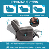 OUINCH Manual 360 Degree Swivel Glider Rocker Recliner Chair with Massage and Heat, USB Ports and 2 Side Pockets, Bronze Suede Like Fabric, Grey OUINCH