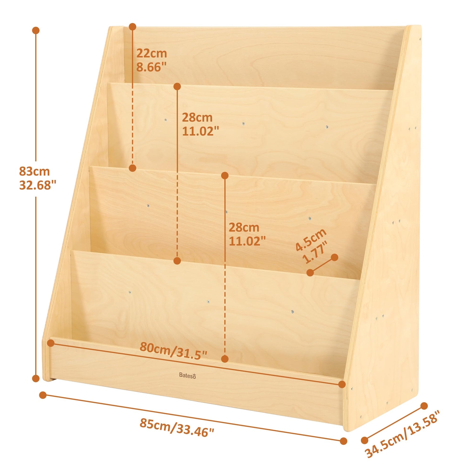 Bateso Natural Wood 4-Layer Toddler Bookshelf - Space-Saving Storage for Playrooms and Nurseries - WoodArtSupply