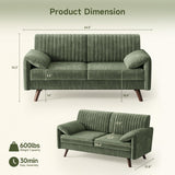 ONBRILL 64.5" Loveseat Sofa, Chenille Loveseat Couch for Living Room, 23.2" Deep Seat Love Seat with Padded Arms, Comfy Modern Small Couches for Bedroom, Small Spaces, Dorms, Office, Green ONBRILL